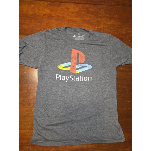 PlayStation T-Shirt Men's Medium Gray Retro Distressed Logo Graphic Tee Gaming - Picture 1 of 3